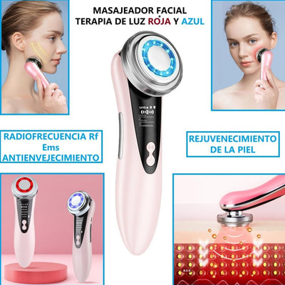Masajeador facial con frío y calor antiarrugas rosa