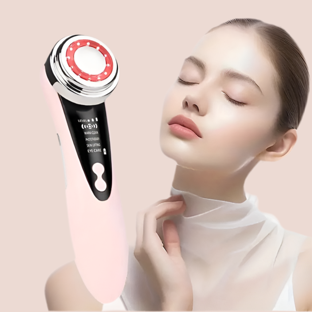 Masajeador facial con frío y calor antiarrugas rosa
