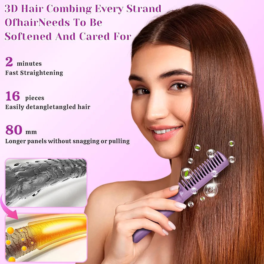 Mini Plancha De Pelo Recargable, Cepillo Y Rizador Alisador De Pelo Anti-Escaldaduras 2 En 1, Plancha De Pelo PortáTil InaláMbrica, Mini Rizador, Peine Caliente Para Uso Diario Y Viajes 