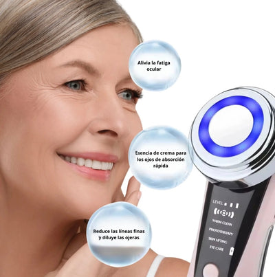 Masajeador facial con frío y calor antiarrugas rosa