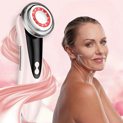 Masajeador facial con frío y calor antiarrugas rosa