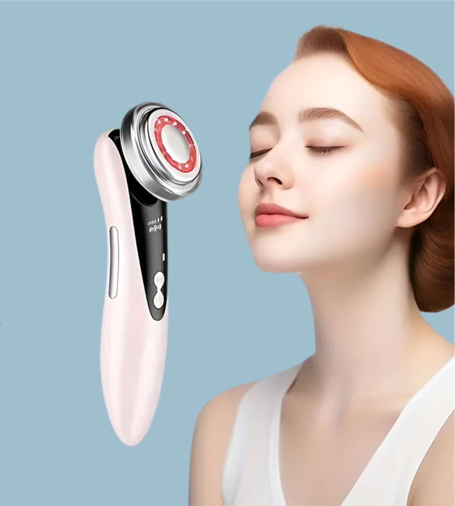 Masajeador facial con frío y calor antiarrugas rosa