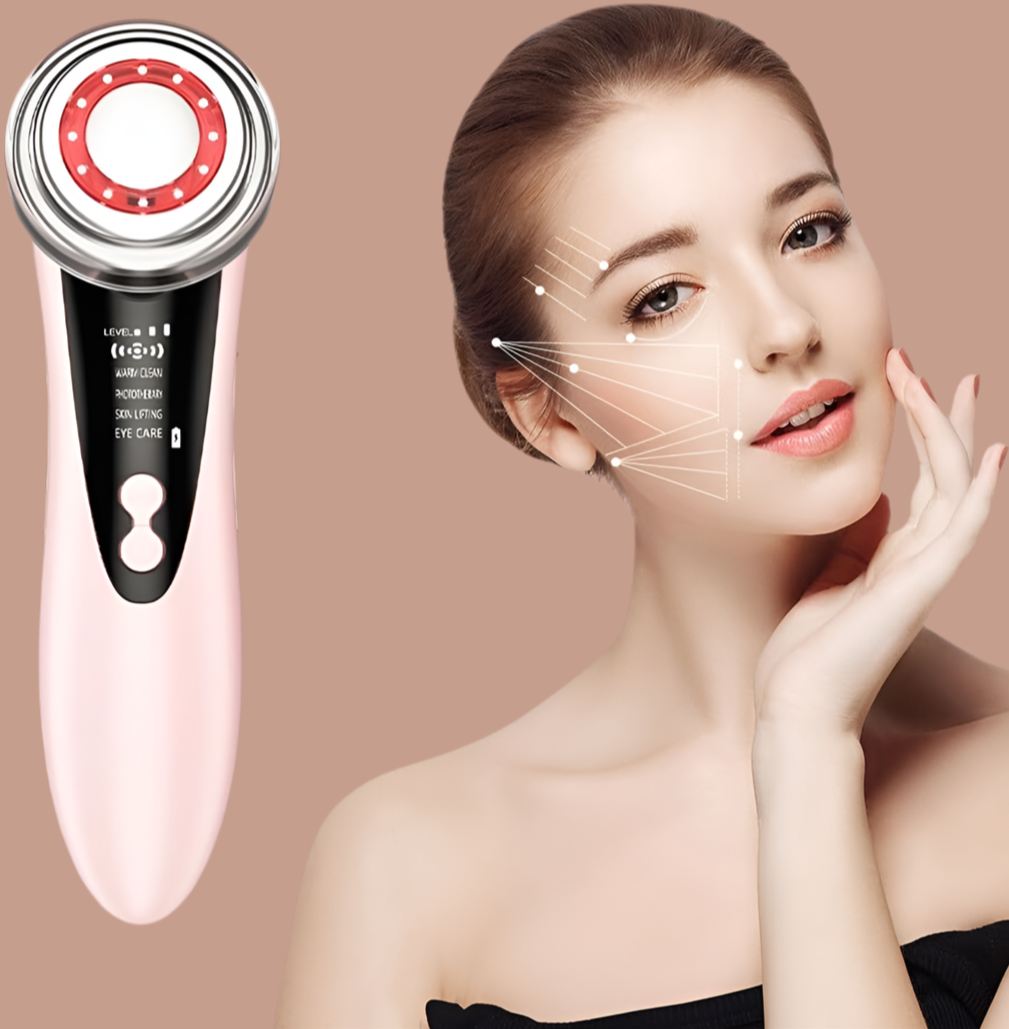 Masajeador facial con frío y calor antiarrugas rosa