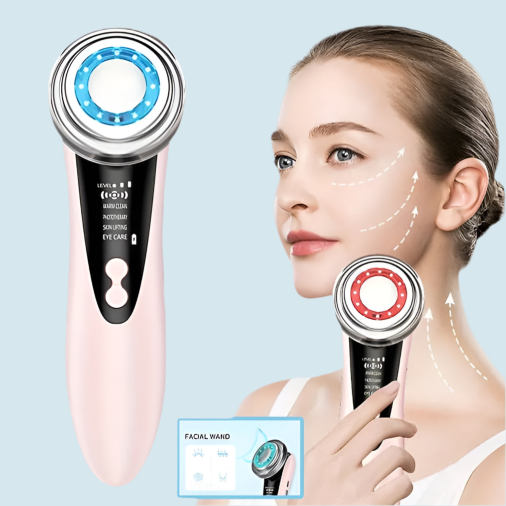 Masajeador facial con frío y calor antiarrugas rosa