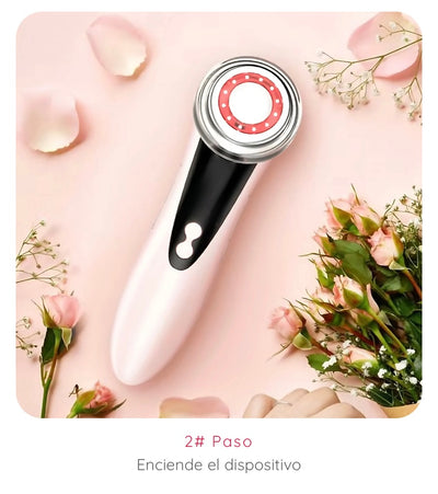 Masajeador facial con frío y calor antiarrugas rosa